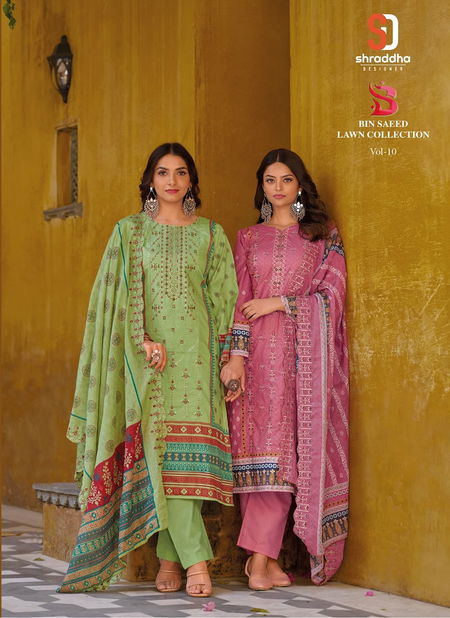 Bin Saeed Lawn Collection Vol 10 By Shraddha Embroidery Cotton Pakistani Suit Wholesalers In Delhi Catalog