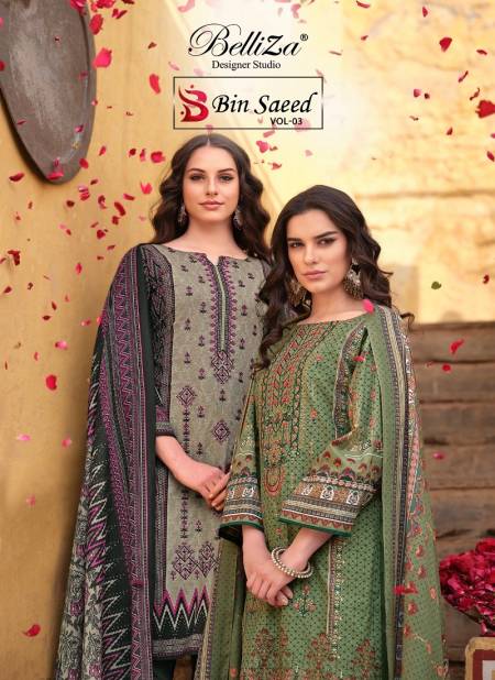 Bin Saeed Vol 03 By Belliza Printed Cotton Dress Material Wholesale Shop In Surat Catalog