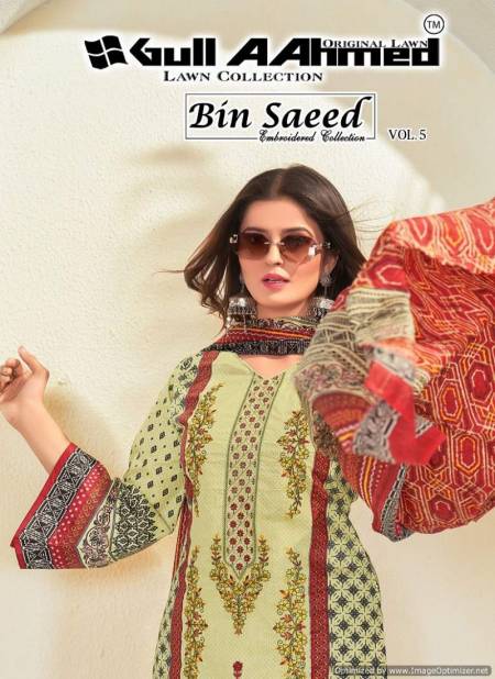 Bin Saeed Vol 5 By Gull A Ahmed Lawn Cotton Dress Material Wholesalers In Delhi
