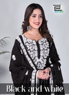 Black And White By Blue Hills Thread Work Rayon Kurti With Bottom Dupatta Wholesale Shop In Surat
