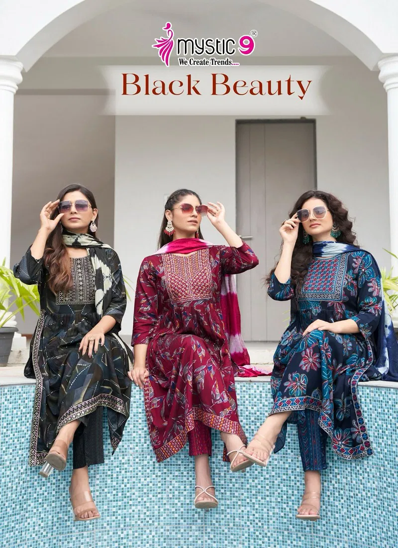 Black Beauty Vol 4 By Mystic 9 Rayon Printed Kurti With Bottom Dupatta Suppliers In India Catalog