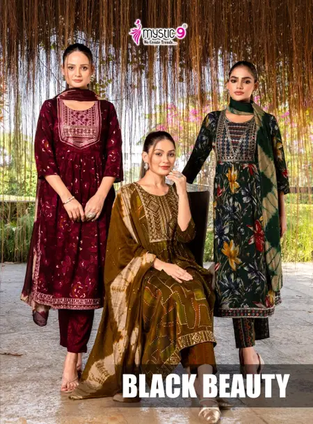 Black Beauty Vol 6 By Mystic 9 Rayon Wholesale Kurti With Bottom Dupatta In India