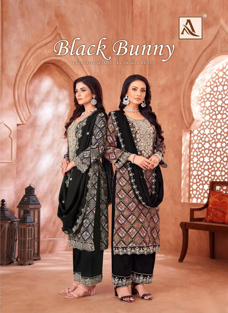 Black Bunny By Alok Suit Viscose Reyon Printed Embroidery Dress Material Suppliers In India Catalog