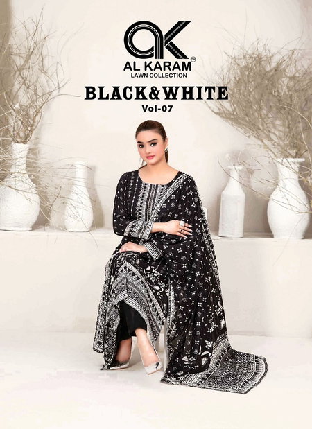 Black & White Vol 7 By Al Karam Cambrice Cotton Dress Material Orders In India