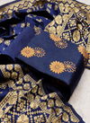 Blooming Blue Designer Fancy Latest Designer Casual Wear Banrasi Silk Dress Material Collection
