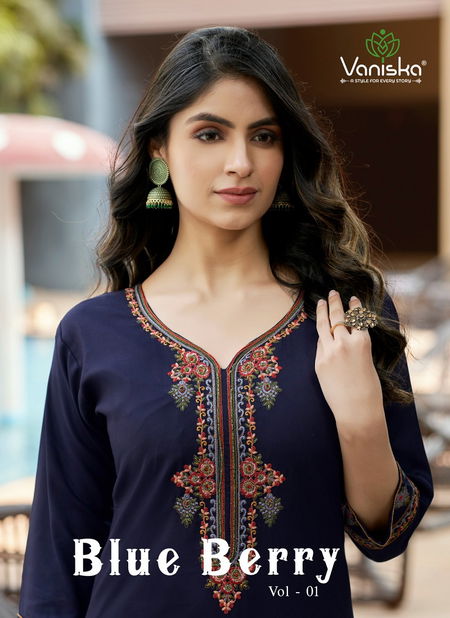 Blue Berry Vol 1 By Vaniska Heavy Rayon Embroidery Kurtis Wholesale Shop In Surat Catalog