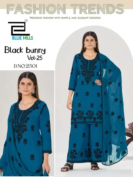 Black Bunny Vol 25 By Blue Hills Rayon Surat Kurti With Bottom Dupatta Wholesale Market
