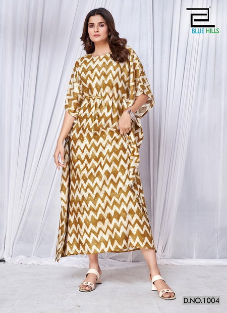 Blue Hills Glory Kaftan Style Rayon Printed Kurtis Catalog
