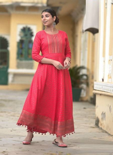 Party Wear 3/4th Sleeve Pink Plain Cotton Anarkali Kurti, Wash Care:  Handwash at Rs 700/piece in Ahmedabad