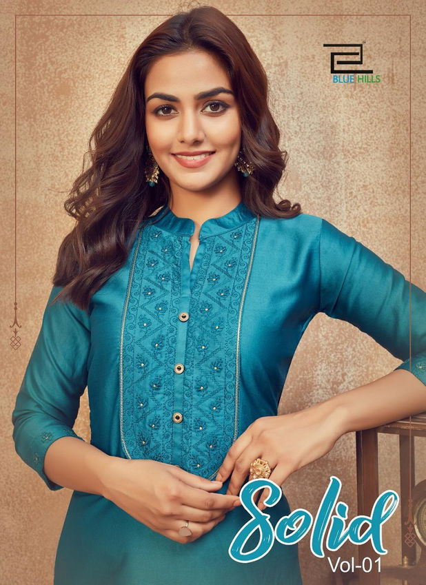 Blue Hills Solid 1 Latest Fancy Designer Casual Wear Jam Satin Printed Kurti Collection
