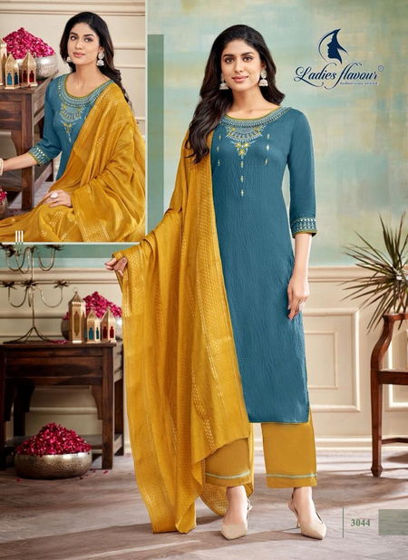 Blue Stone By Ladies Flavour Viscose Embroidery Kurti With Bottom Dupatta Wholesale Shop In Surat Catalog