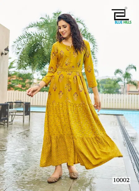 Bournvilla Vol 10 By Blue Hills Rayon Printed Long Kurtis Wholesale Shop In Surat
 Catalog