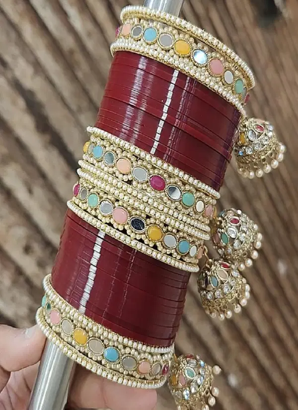 Bridal Jhumar Style Red Karva Chauth Bangles Set Wholesale Price In Surat
