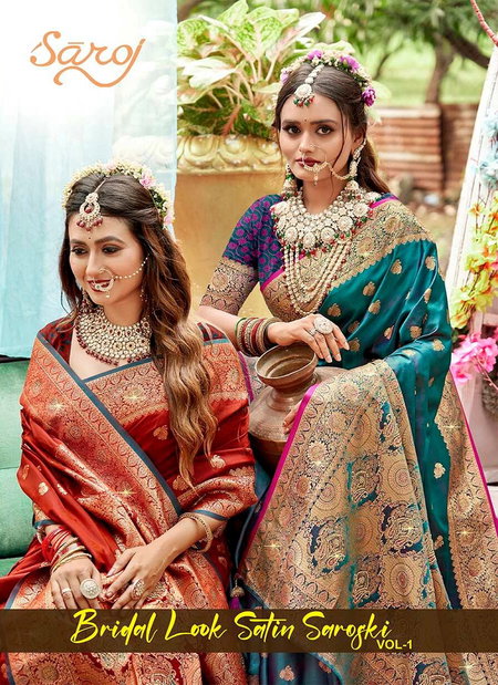 Bridal Look Satin Swarovski Vol 2 By Saroj Satin Silk Saree Wholesale Online