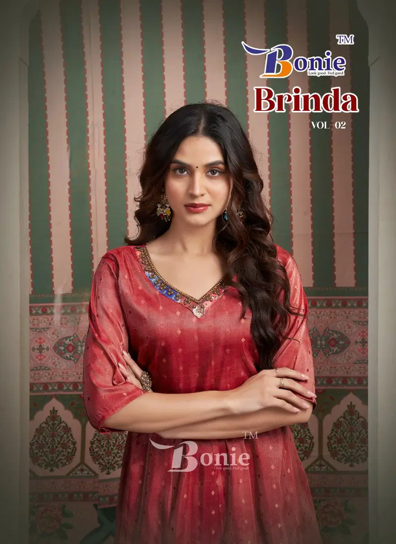 Brinda Vol 2 By Bonie Amazing Jacquard Printed Kurti Wholesalers In Delhi Catalog