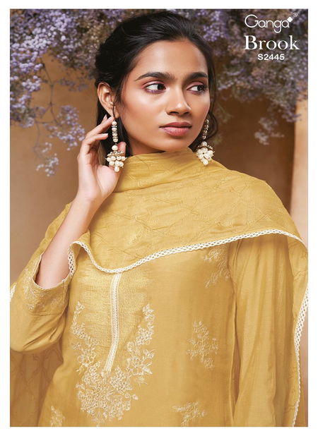 Brook 2445 By Ganga Premium Silk Embroidery Dress Material Wholesalers In Delhi Catalog