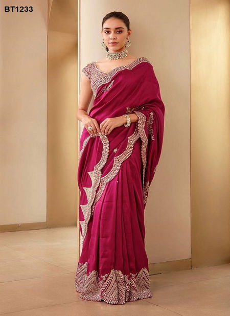 BT 1233 Pure Two Tone Vichitra Silk Embroidery Surat Saree Wholesale Market Catalog