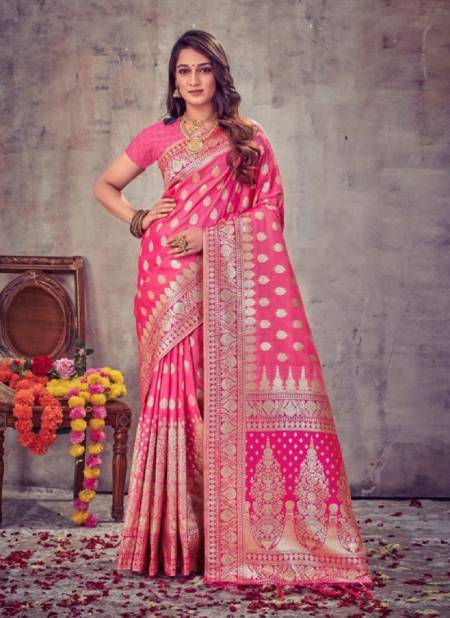 Buy Now Pink Color Banarasi Silk Fabric Woven Traditional Party Wear Saree