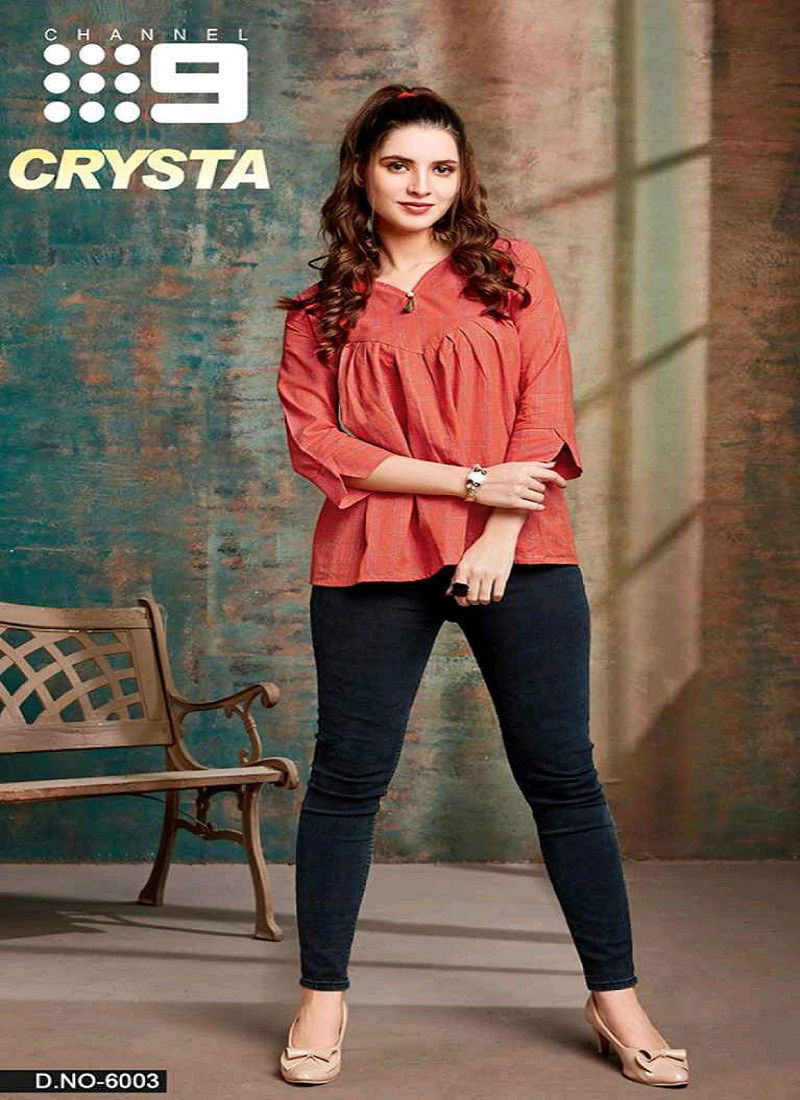 C9 Crysta Latest Designer Soft Cotton Chex Casual Wear Short Tops