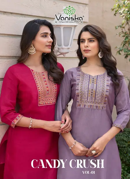 Candy Crush Vol 1 By Vaniska Victra Simmar Embroidery Kurti Wholesale Online