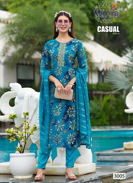 Casual Vol 3 By Radhika Rayon Printed Kurti With Bottom Dupatta Wholesale Price In Surat
