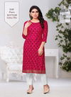 Decent 1 Casual Wear Designer Printed Traditional Festival Wear Rayon Kurti With Cotton Flex Bottom Collection
