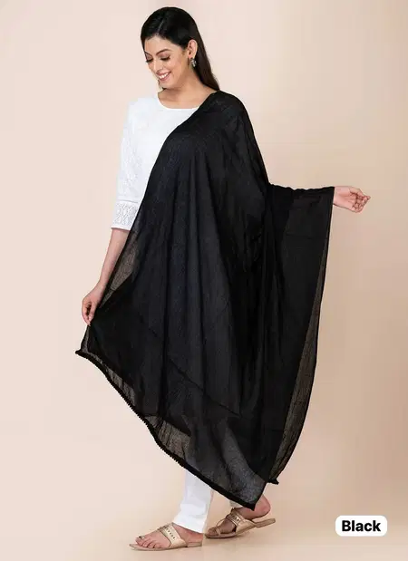 Casual Wear Pure Cotton Pom Pom Border Dupatta Wholesale In India
