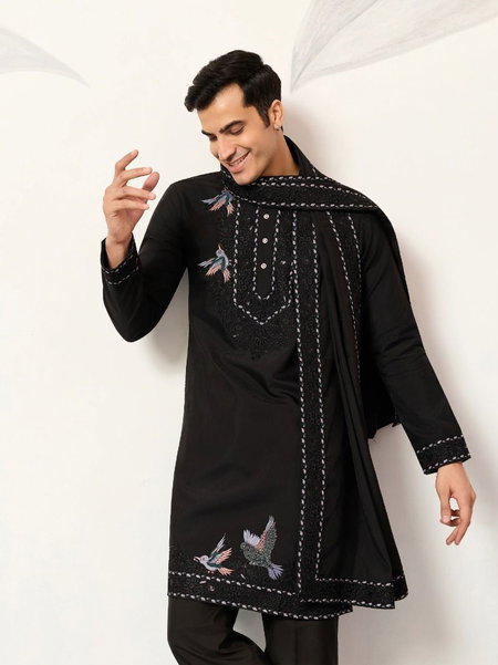 Celebration Drape by Shubhvastra Viscose Silk Mens Kurta Pajama With Dupatta 