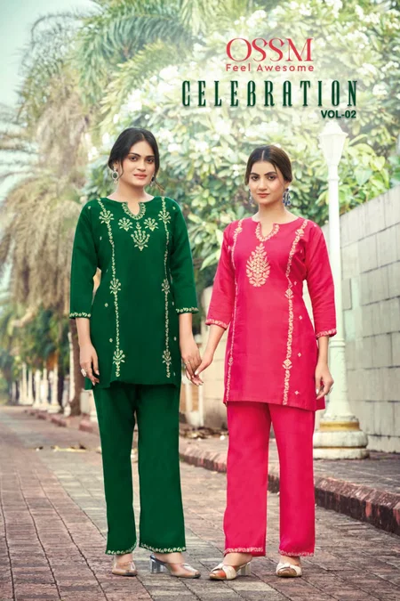 Celebrations Vol 2 By Ossm Viscose Roman Silk Surat Co Ord Set Wholesale Market