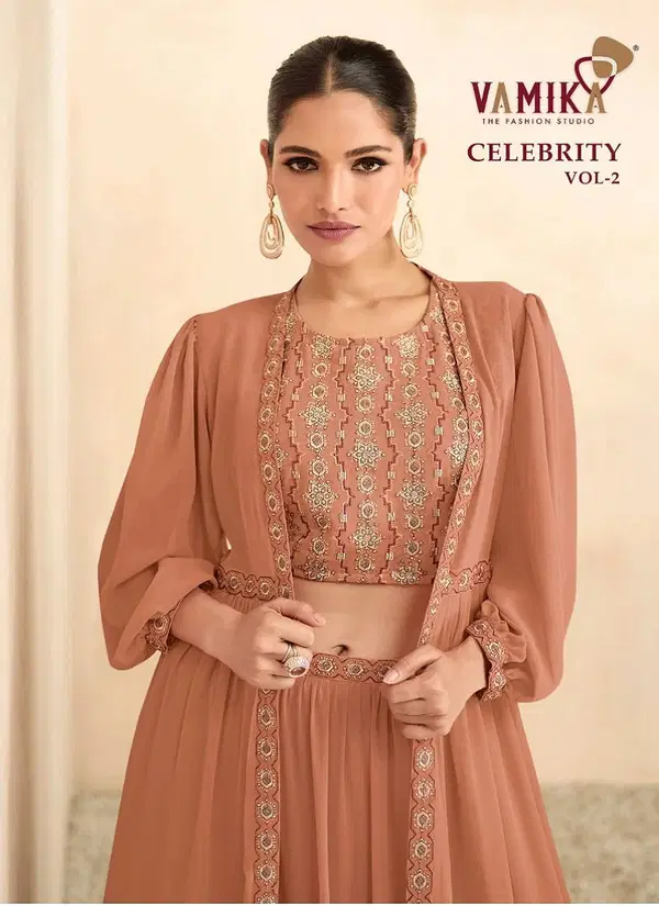 Celebrity Vol 2 By Vamika Party Wear Indo Western Lehenga Wholesale Market In Surat