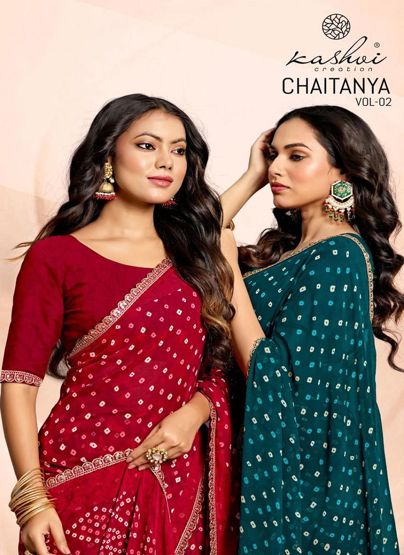 Chaitanya Vol 2 By Kashvi Bandhej Wholesale Sarees Suppliers In Mumbai Catalog