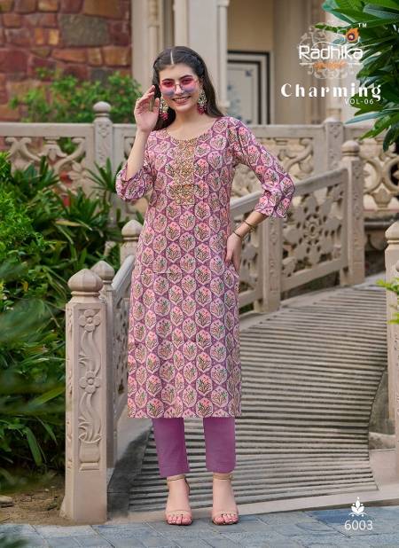 Charming Vol 6 By Radhika Modal Chanderi Work Designer Kurtis Wholesale Price In Surat
