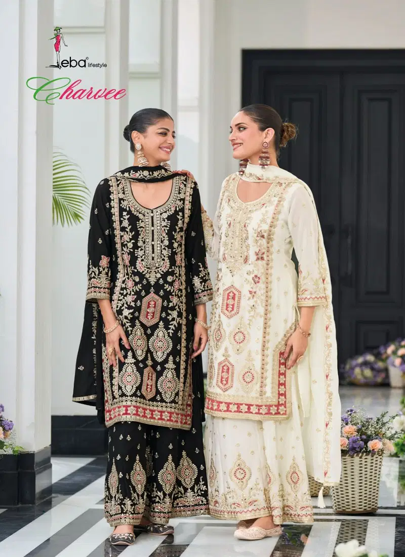 Charvee By Eba Chinon Designer Readymade Suits Exporters In India Catalog