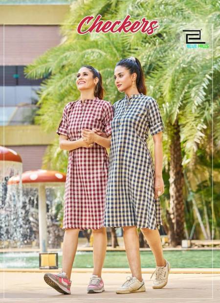 Checkers By Blue Hills Cotton Short Midi Style Party Wear Kurtis Wholesale Online
 Catalog