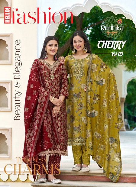 Cherry Vol 3 By Radhika Printed Embroidery Kurti With Bottom Dupatta Wholesale Market In Surat
