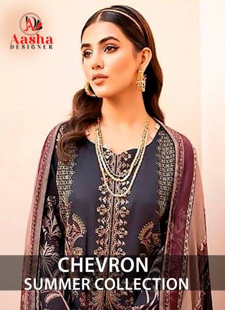 Chevron Summer Collection By Aasha Designer Embroidery Cotton Pakistani Suits Wholesale Online Catalog