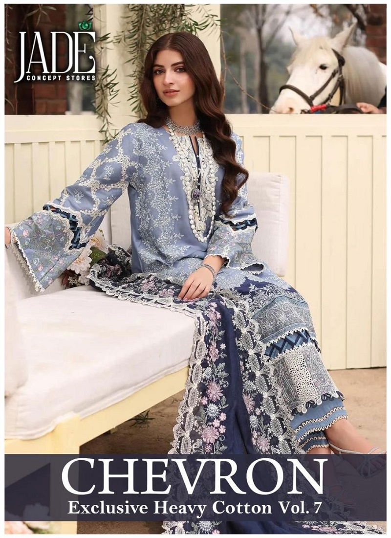 Chevron Vol 7 By Jade Pure Lawn Cotton Pakistani Dress Material Wholesale Shop In Surat
 Catalog