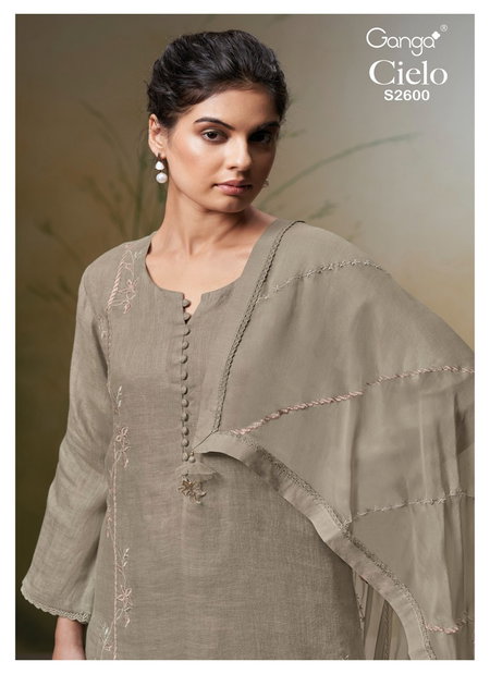 Cielo 2600 By Ganga Embroidery Linen Dress Material Wholesale Price In Surat