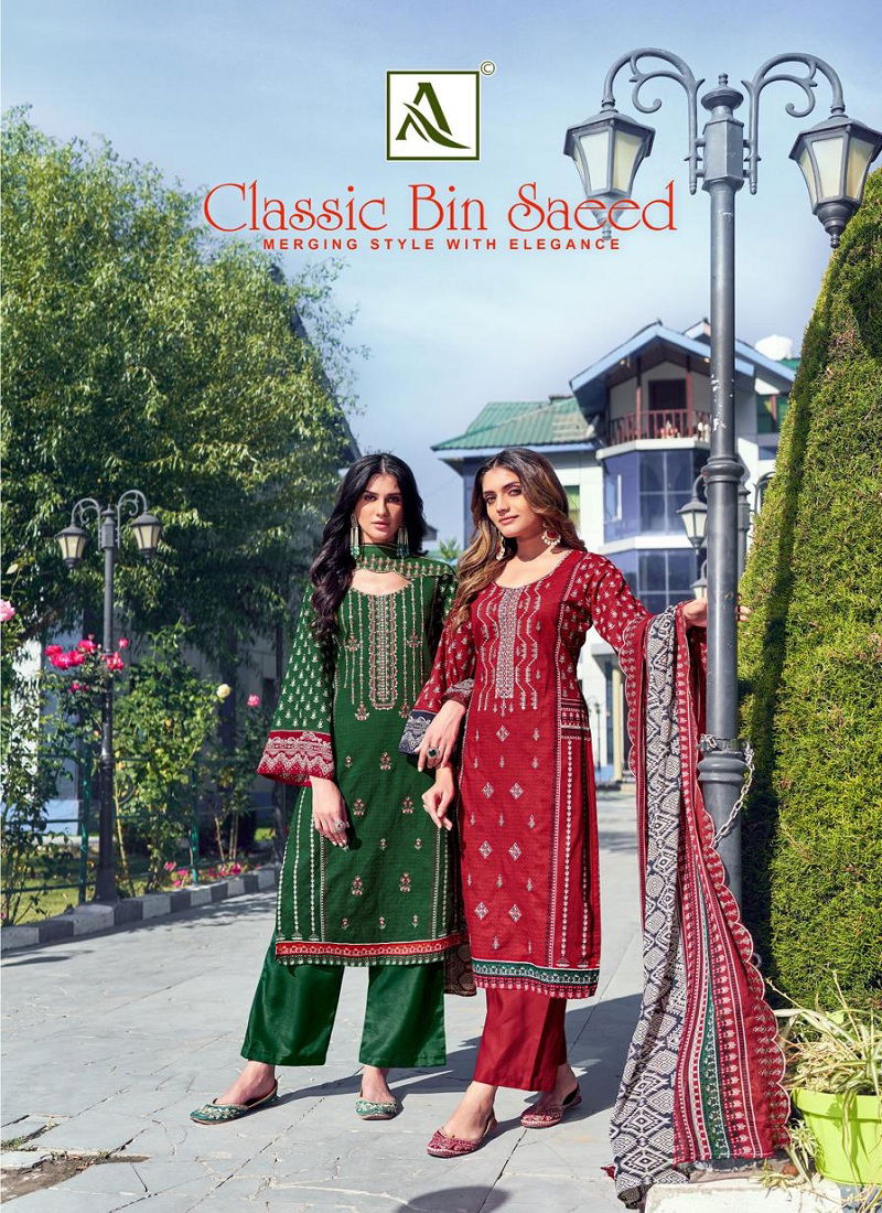 Classic Bin Saeed By Alok Suit Cambric Cotton Pakistani Printed Embroidery Dress Material Wholesale Online Catalog