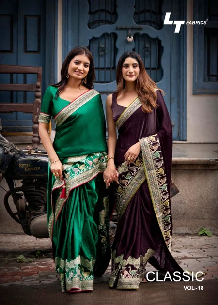 Classic Vol 18 By LT Nc Malai Silk Heavy Embroidery Saree Suppliers In India