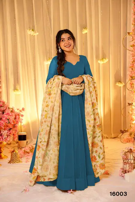 Clora Vol 16 Soft Dyed Silk Fully Flared Gown With Dupatta Wholesalers In Surat
