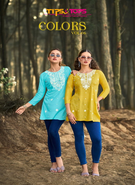 Colors Vol 6 Tips And Tops Rayon Embroidery Western Top Orders In India