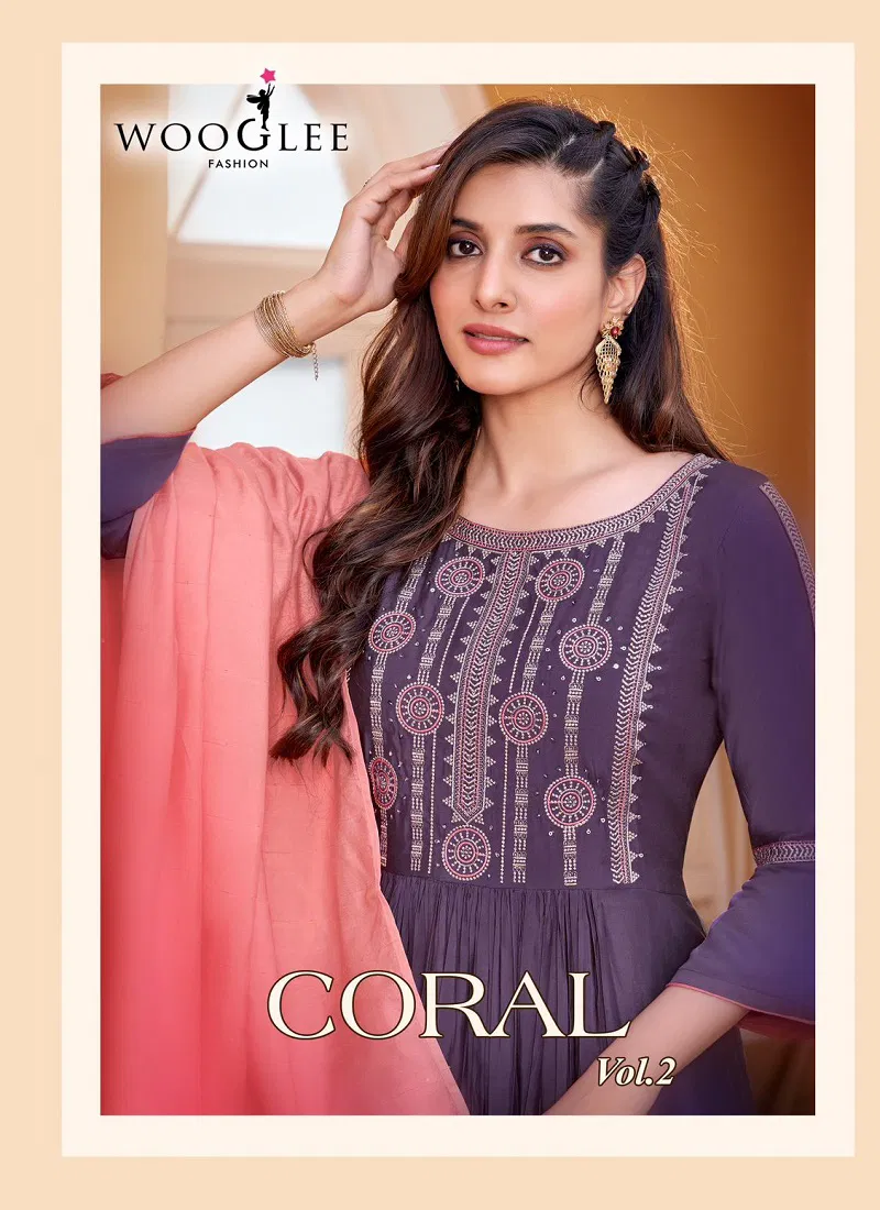 Coral Vol 2 By Wooglee Rayon Weaving Kurti With Bottom Dupatta Wholesale Shop In Surat Catalog