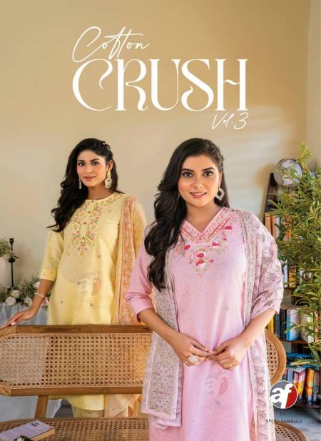 Cotton Crush Vol 3 By Af Hand Work Designer Kurti With Bottom Dupatta Wholesale Clothing Suppliers In India

