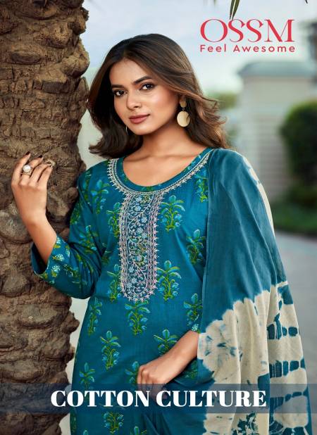 Cotton Culture By Ossm Printed Embroidery Kurti With Bottom Dupatta Wholesale Price In Surat Catalog