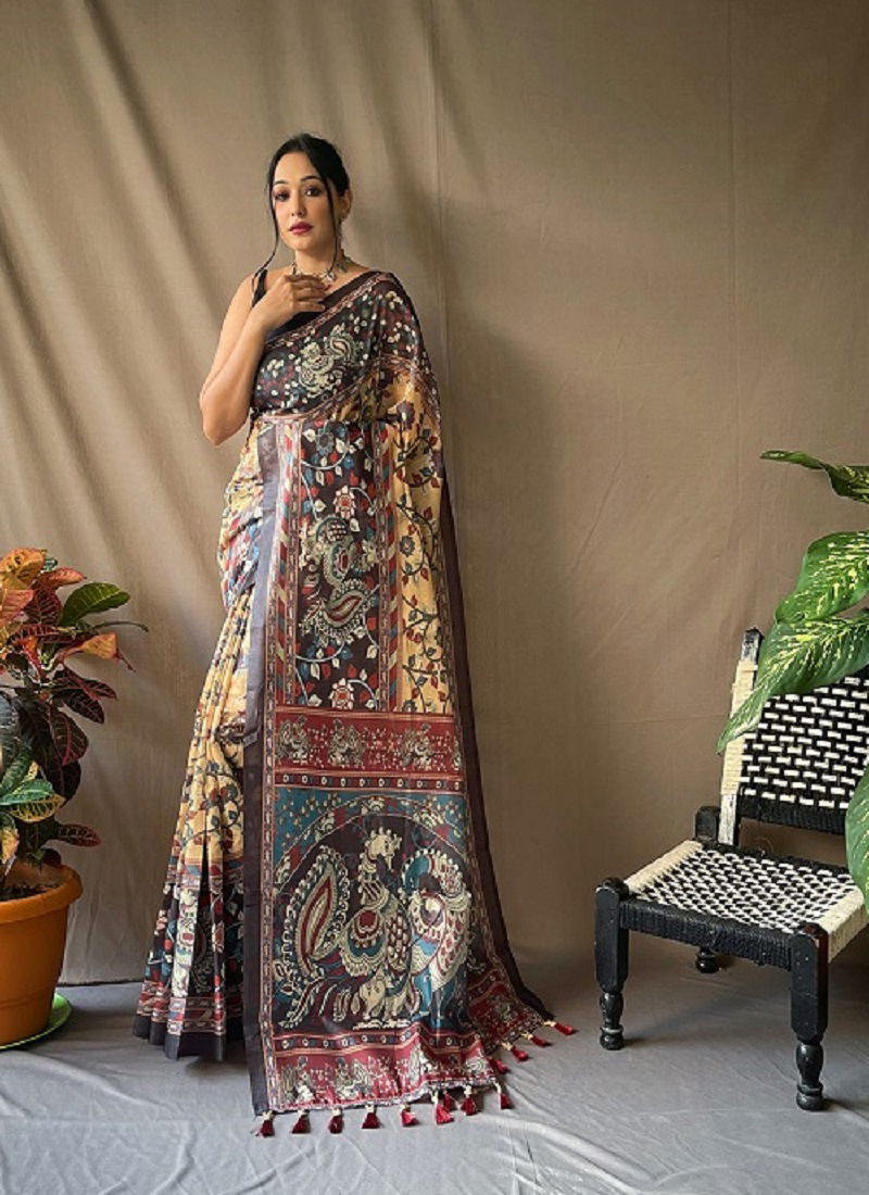 Cotton Kalamkari 2 Colors Cotton Sarees Catalog