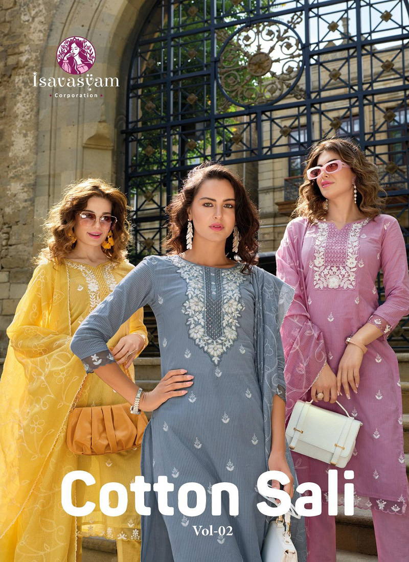 Cotton Sali Vol 02 By Isavasyam Camric Cotton Designer Kurti With Bottom Dupatta Wholesale Online Catalog