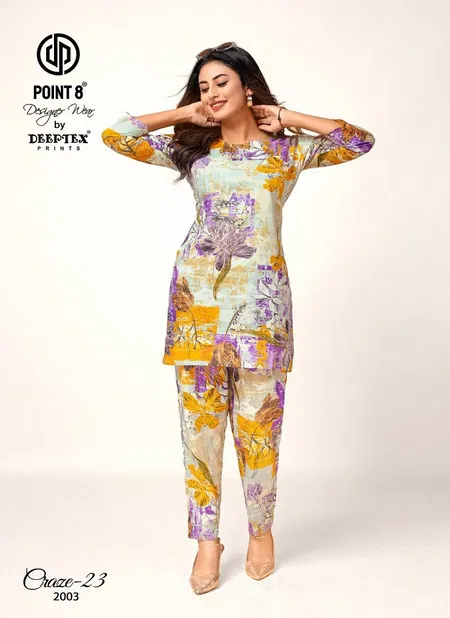 Craze 23 Vol 2 By Deeptex Cotton Printed Cord Set Ladies Top With Bottom Wholesalers In Delhi
 Catalog