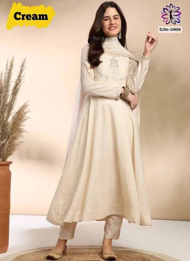 Cream Colour KF 5008 Kalaai Embroidery Kurti With Bottom Dupatta Wholesale Online