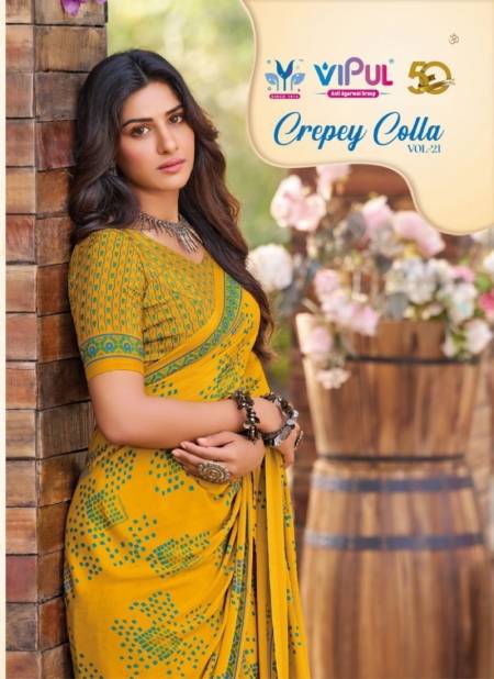 Crepey Colla Vol 21 By Vipul Crape Printed Daily Wear Saree Wholesalers In Delhi Catalog